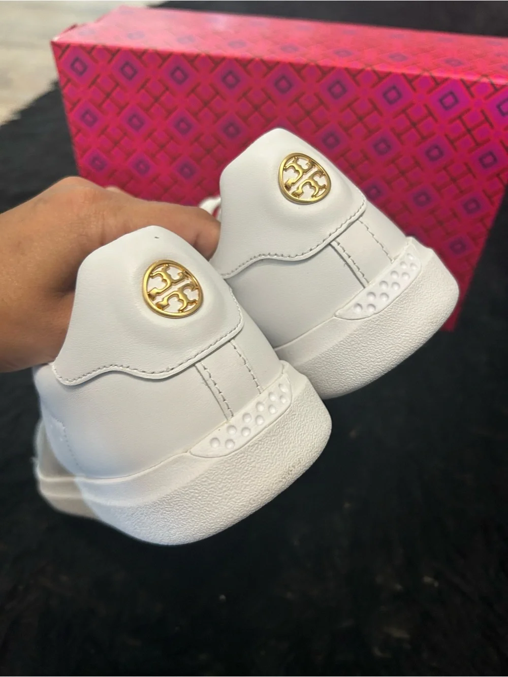 TORY BURCH white leather gold TB logo lace up shoes sneakers women’s 7 new